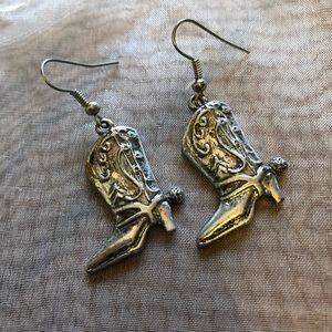 Silver cowgirl boot earrings